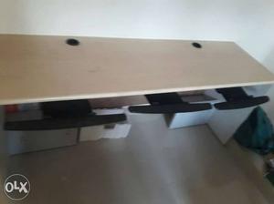 Brown Wooden Desk for office with 3 flexi keyboard