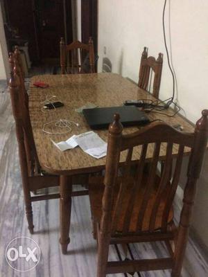 Brown Wooden Table With 6-piece Dining Set