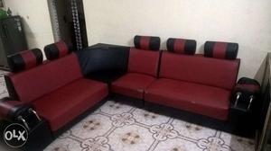 Dixon L Shape Sofa Set Red With Black