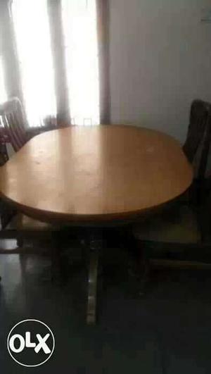 Oblong Brown Wood-framed Table With Chairs Dining Set