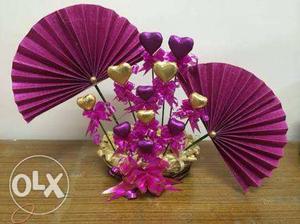 Purple And Gold-colored Heart And Fan Decors