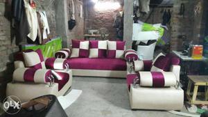 Purple And White 3-piece Sofa Set