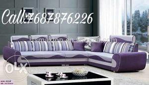 Purple And White Stripe Corner Sofa With Throw Pillows