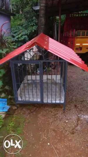 Red And Black Metal Dog Cage