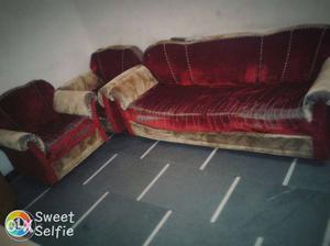 Red Fabric Velvet 3-piece Sofa