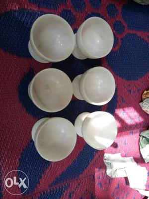 Six White Ceramic Bowls