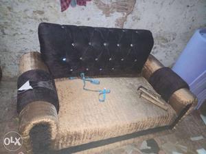Tufted Beige And Black Velvet Sofa