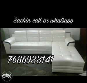 Tufted White Patent Leather Sectional Sofa
