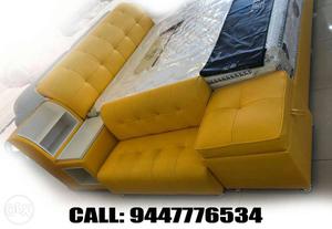 Tufted Yellow Leather Sofa Set