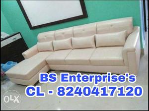 White Rexine Tufted L shape sofa set with warranty