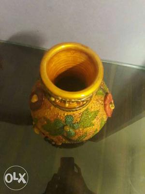 Yellow And Green Clay Vase