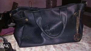 Armani Black Leather 2-way Shoulder Bag with long chain logo