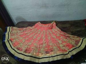 Beige And Pink Floral Lehenga Traditional Skirt