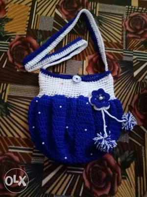 Blue And White Knitted Crossbody Bag