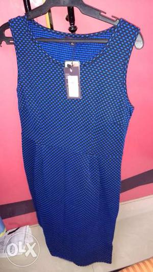 Blue And White Spotted Sleeveless Dress