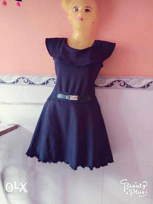 Blue Cap-sleeve Mini Dress