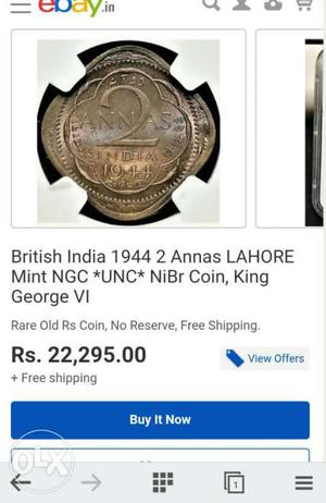 British India Annas Lahore Mint Coin original price 