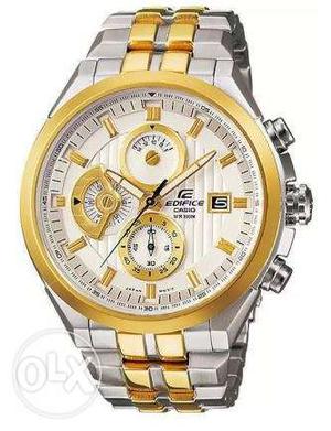 Casio Edifice White and Gold Luxury Chronograph New Watch