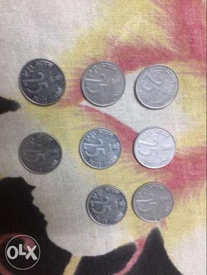 Eight 25 Silver Round Coins