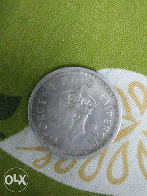 George vi king silver one rupee coin,year 