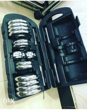 Grey And Black Metal Adjustable Dumbbell Set With Case