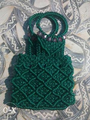 Handmade micron thread bag...washable..green in