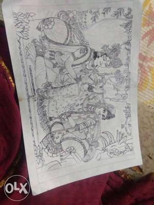 Krishna And Radha Sketch Drawing
