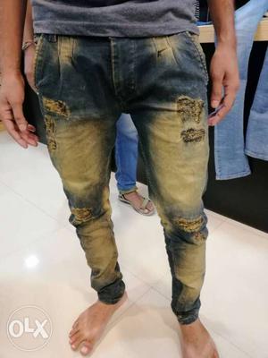 Men's Distress Blue Denim Jeans