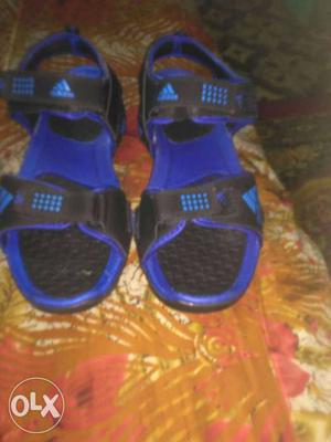 Pair Of Blue-and-black Adidas Sandals