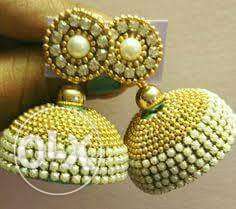 Pair Of Gold Beaded Jhumka Earrings
