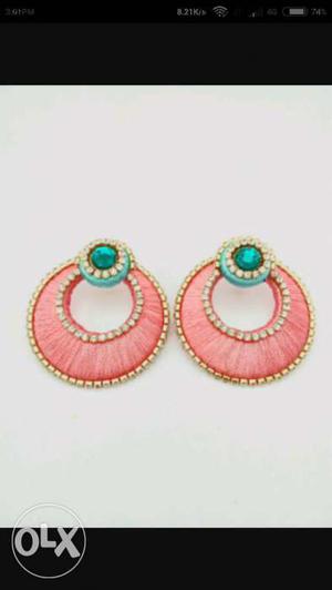 Pair Of Pink Silk Thread Earrings