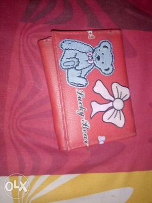 Red And Gray Bear Print Leather Wallet