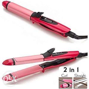 Red And Pink 2-in-1 Hair Flat Iron And Curler Collage