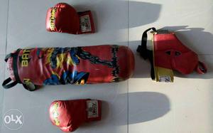 Red Blue And Yellow Batman Print Heavy Bag And Boxing Gloves