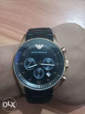 Round Black Emporio Armani Chronograph Watch With Black Band