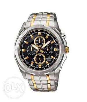 Round Black Face Casio Edifice Chronograph Watch With Link