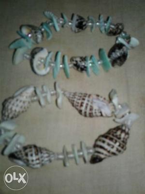 Two Teal And White Seashell Beaded Bracelets unused