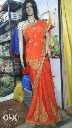 Women's Orange And Yellow Sari