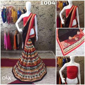 Women's Red And Black Floral Gagra Choli Traditional Dress
