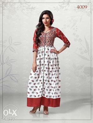 Women's Red And White Floral Traditional Dress