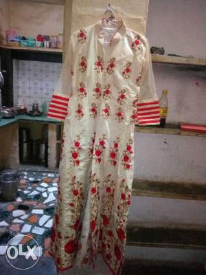 Women's Red, Beige, And Brown Floral Print Dress
