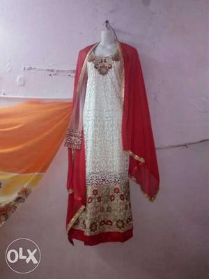 Women's White And Red Traditional Dress