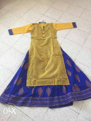 Yellow And Blue Kurti Traditional Dress