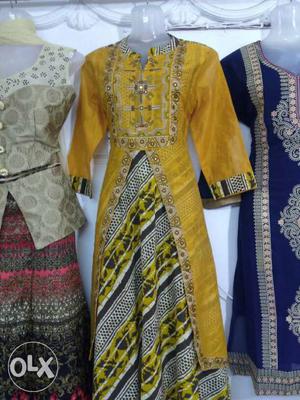 Yellow And Brown Traditional Long Dress