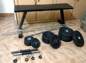 34 kg gym set with a flat bench, one straight
