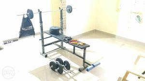Black Bench Press, Barbell, And Dumbbells