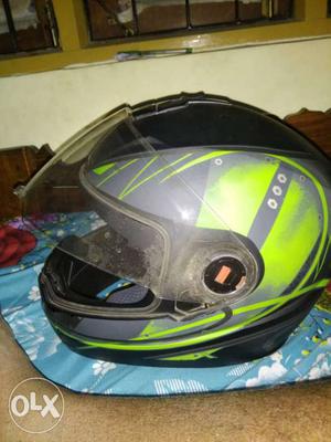 Grey And Green Full Face Motorcycle Helmet