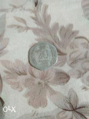 Hexagonal Silver 20 Indian Paise Coin