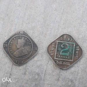 Two 2 Indian Annas Coin