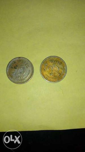 Two Round 25 Indian Paise Coins